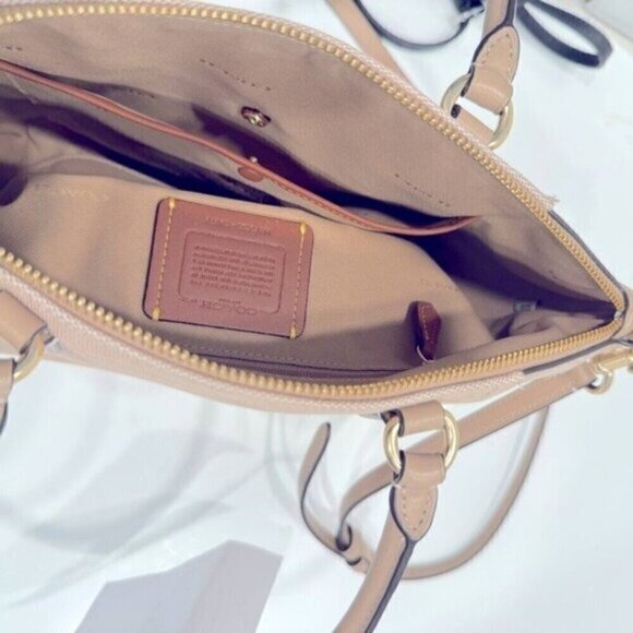 Coach Elise Badge Jacquard Chalk Taupe Satchel Shoulder Bag, purse, - Picture 9 of 12